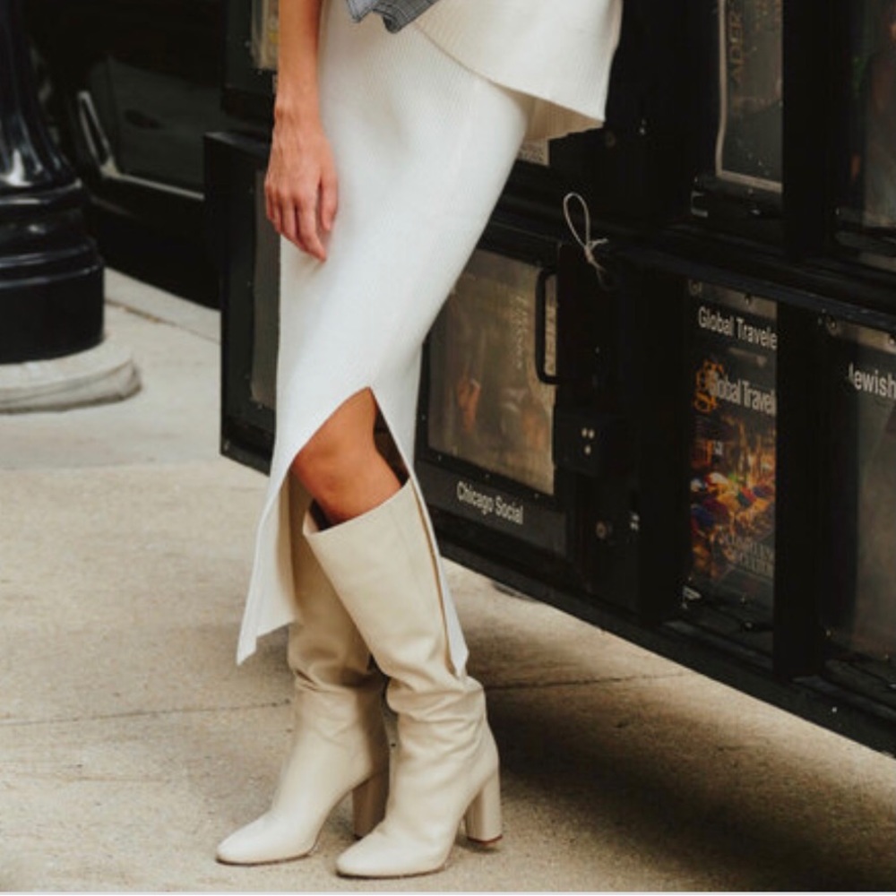 Zara Cream Knee-High Leather Boots